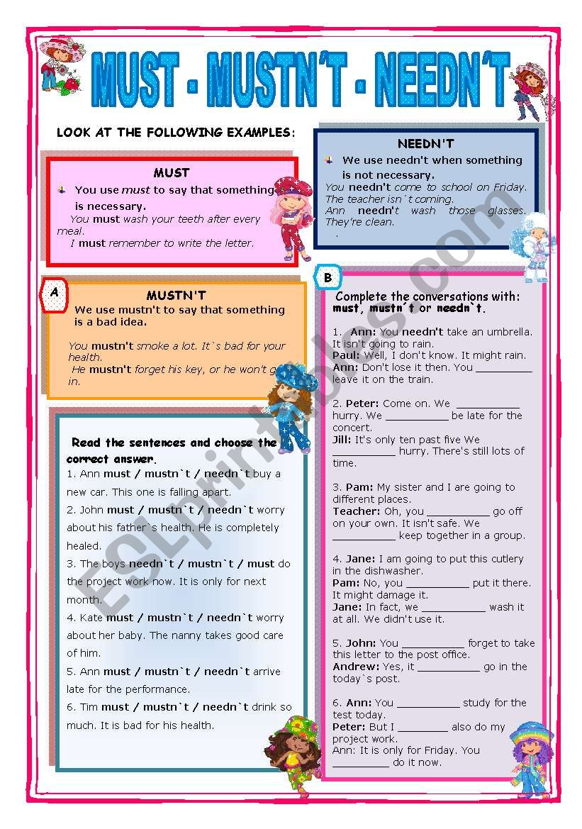 MUST - MUSTN`T - NEEDN`T worksheet